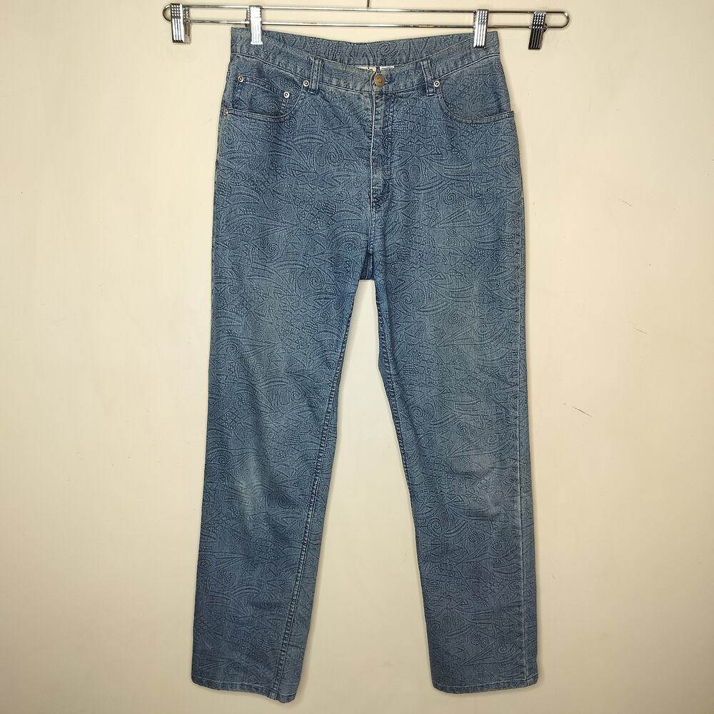 Chico's Design Jeans Geo Print Denim Slim Leg Vintage Artsy